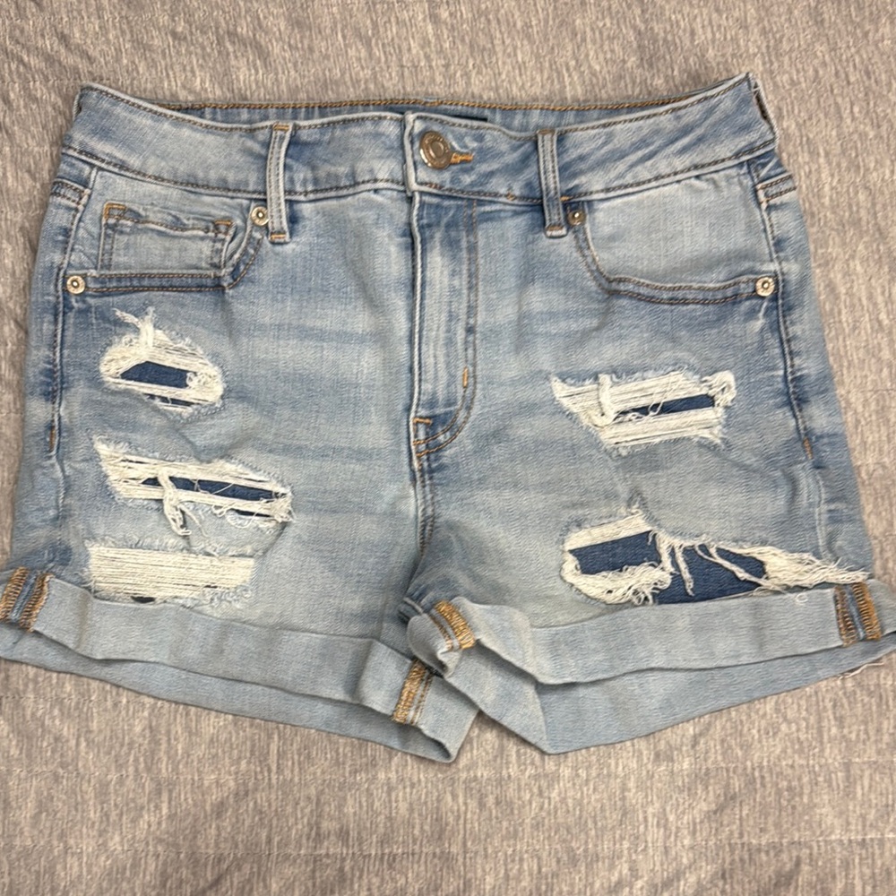Aeropostale Blue Jean Shorts Distressed High Rise Midi size8